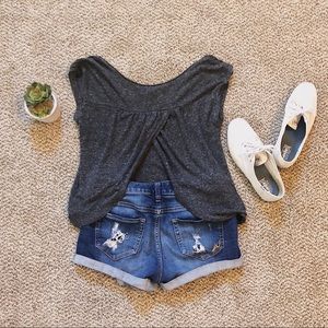 Short Sleeve Open Back Blouse
